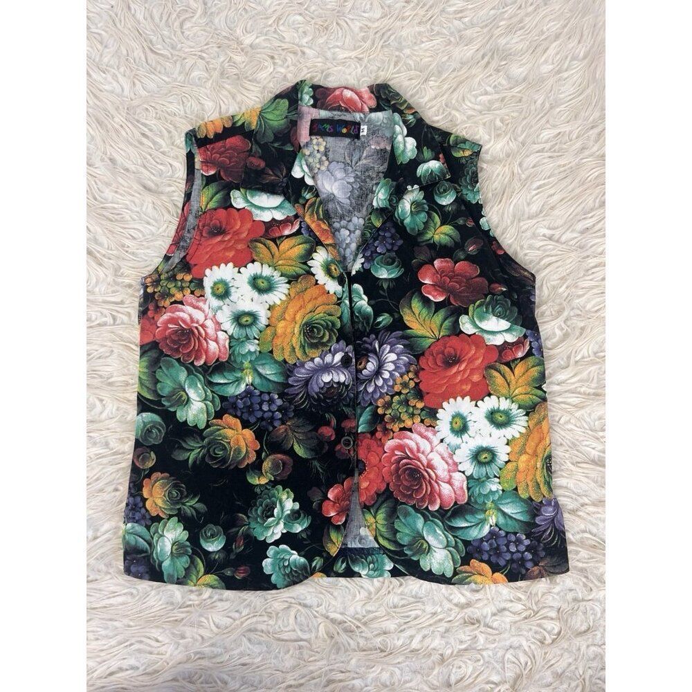 Jams World Vintage Back Floral Print Vest Womens Size Medium Gorgeous Romantic